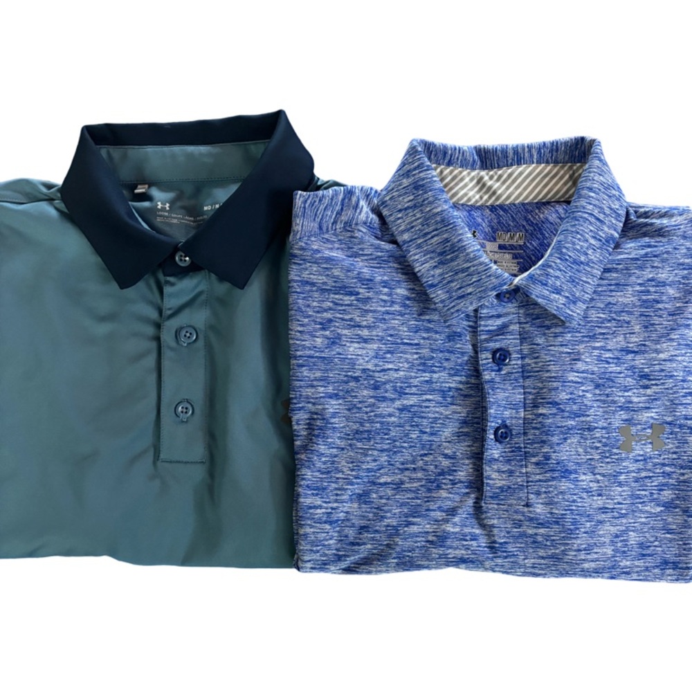 LOT OF 2 UNDER ARMOUR HEATGEAR LOOSE MEN'S POLO SHIRT SIZE MEDIUM HARDLY WORN!
